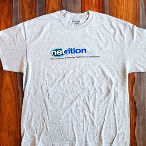 Graphic Tee, Men's XL, Gray with "Netrition.com" printed on it.